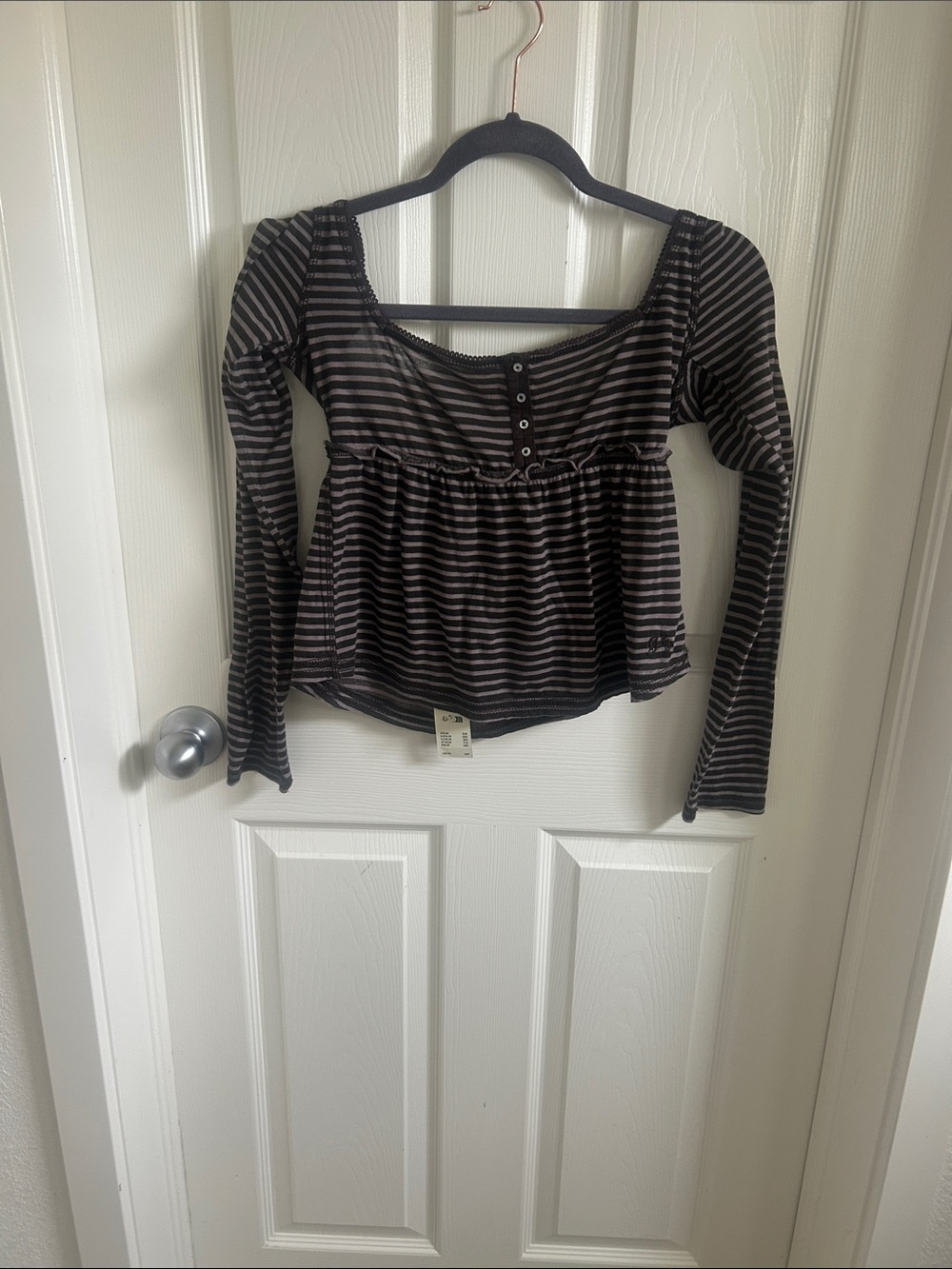 BDG Black and Gray Striped Long-Sleeve Peplum Top